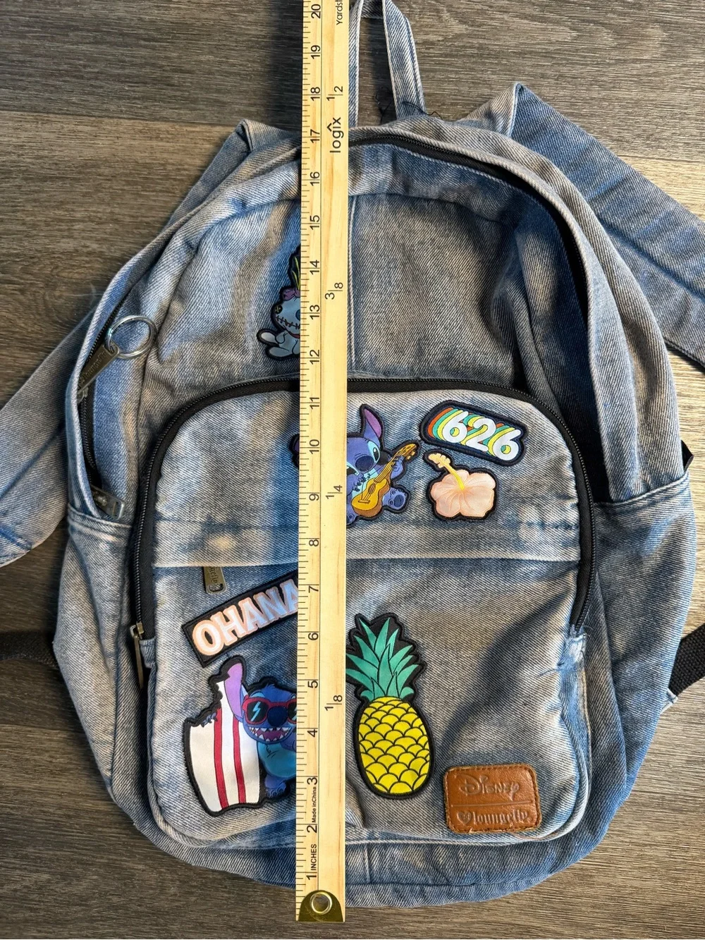 Disney Denim-Style Kids Backpack with Lilo & Stitch Patches - Blue